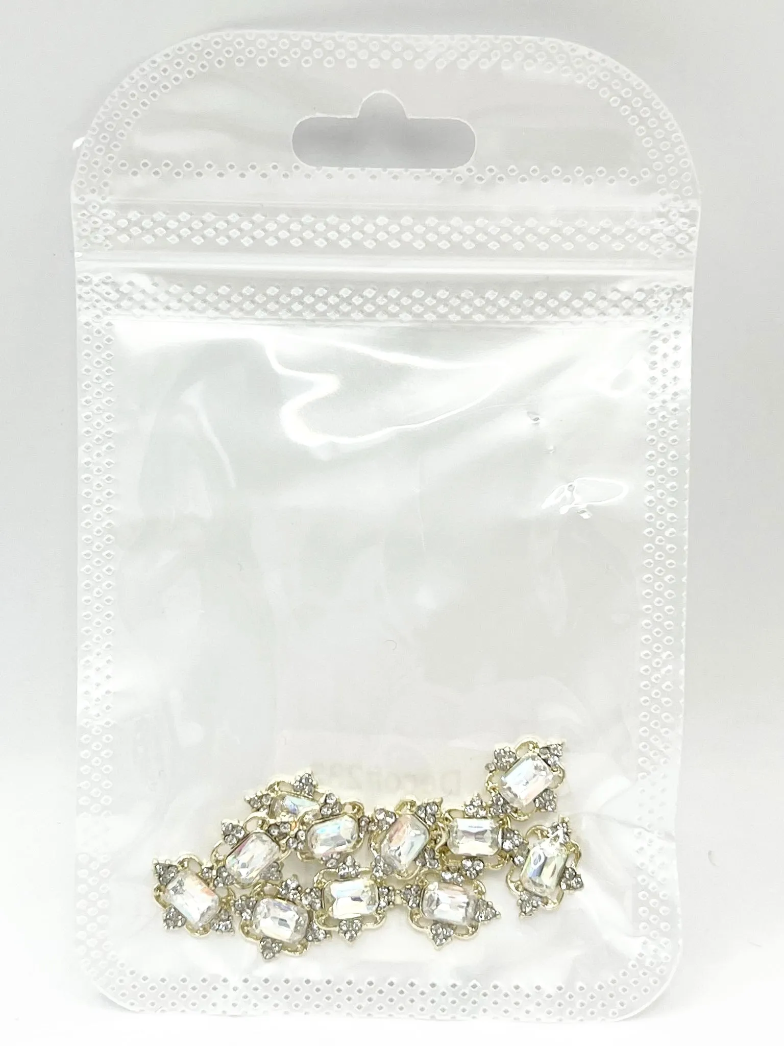 Queen - Nail Charms 10pc - #232 Gold Square Iridescent Gems with Arrow Crystals