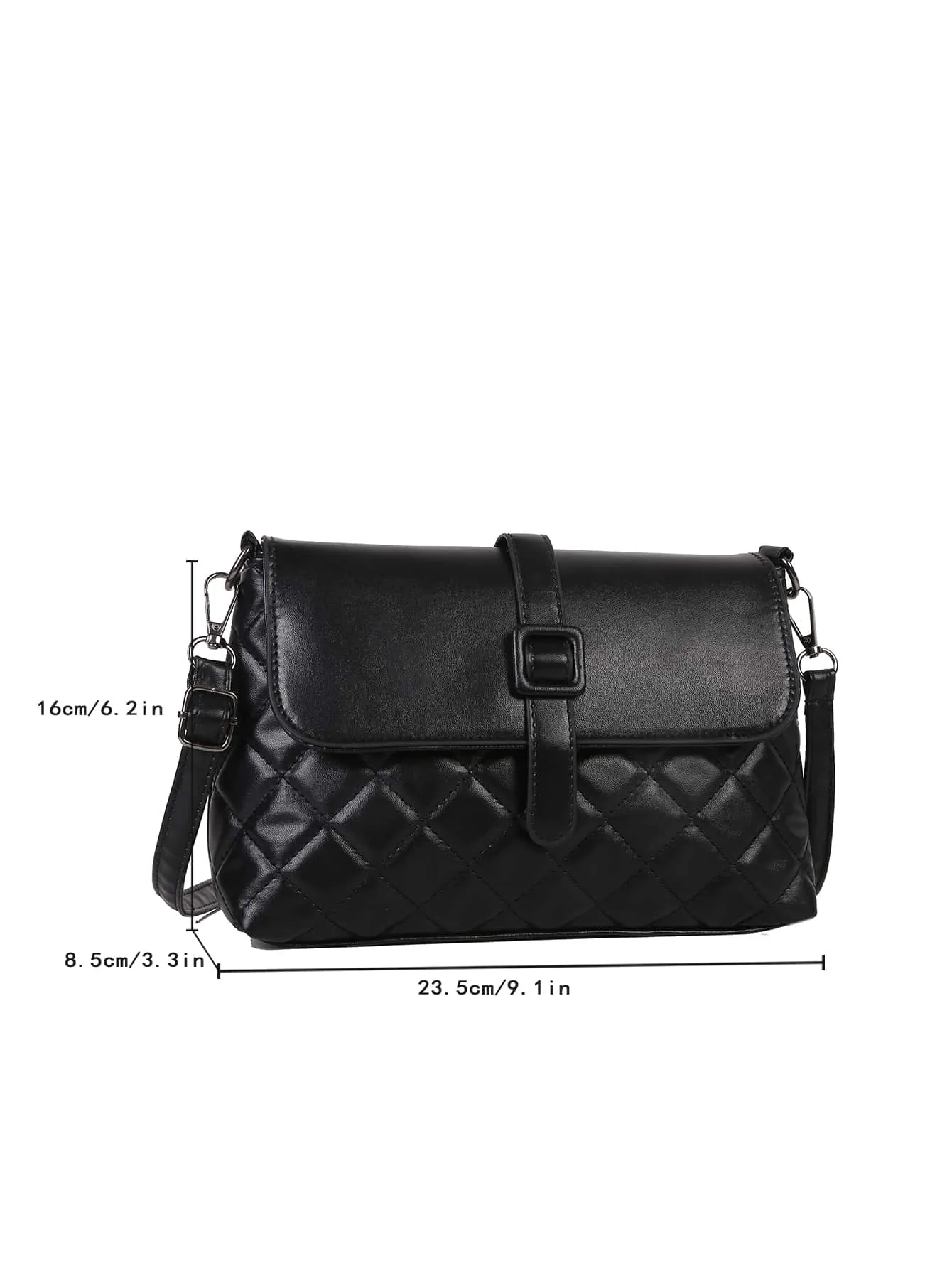 Quilted Buckle Decor Crossbody Bag - Black