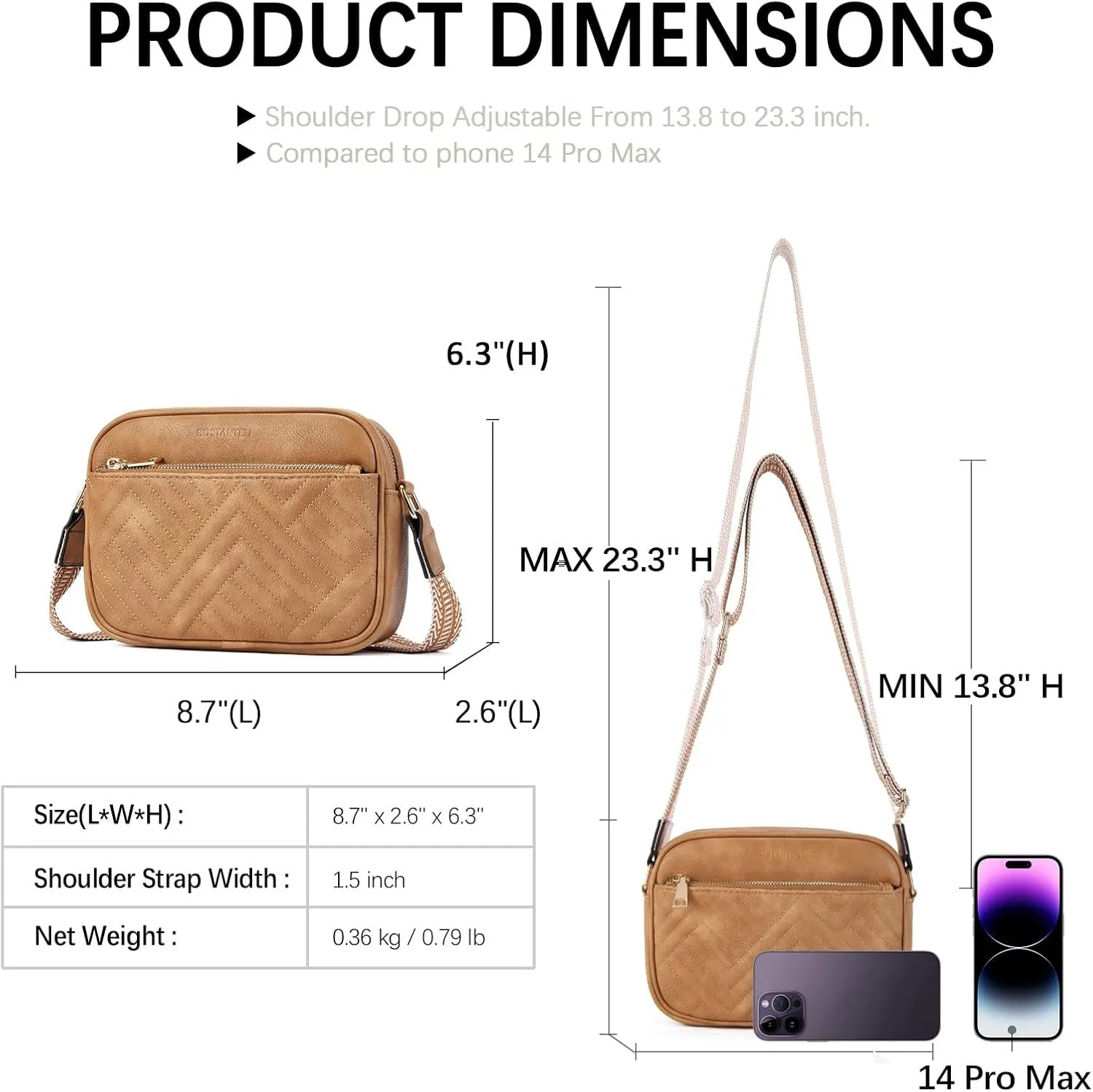 Quilted Crossbody Bags for Women, Vegan Leather Handbags, Small Shoulder with Wide Strap