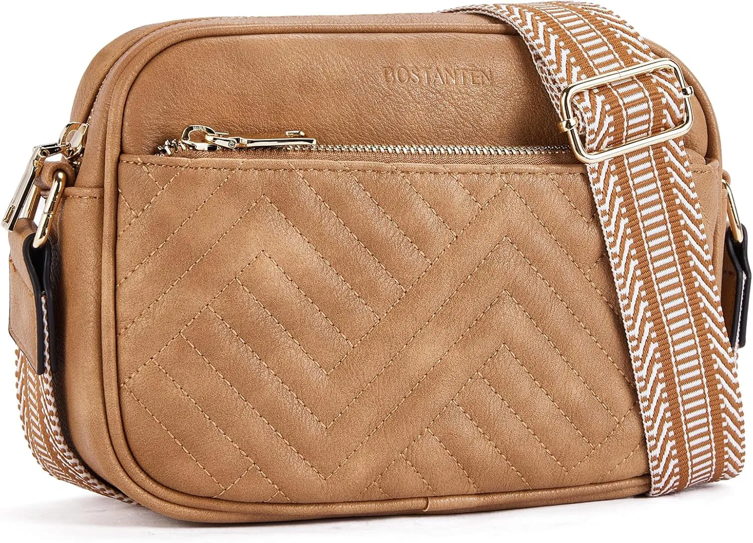 Quilted Crossbody Bags for Women, Vegan Leather Handbags, Small Shoulder with Wide Strap