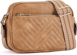 Quilted Crossbody Bags for Women, Vegan Leather Handbags, Small Shoulder with Wide Strap