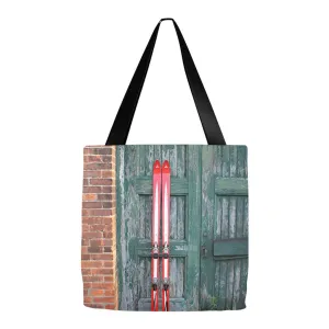 Red Skis and Green Door - Tote Bag