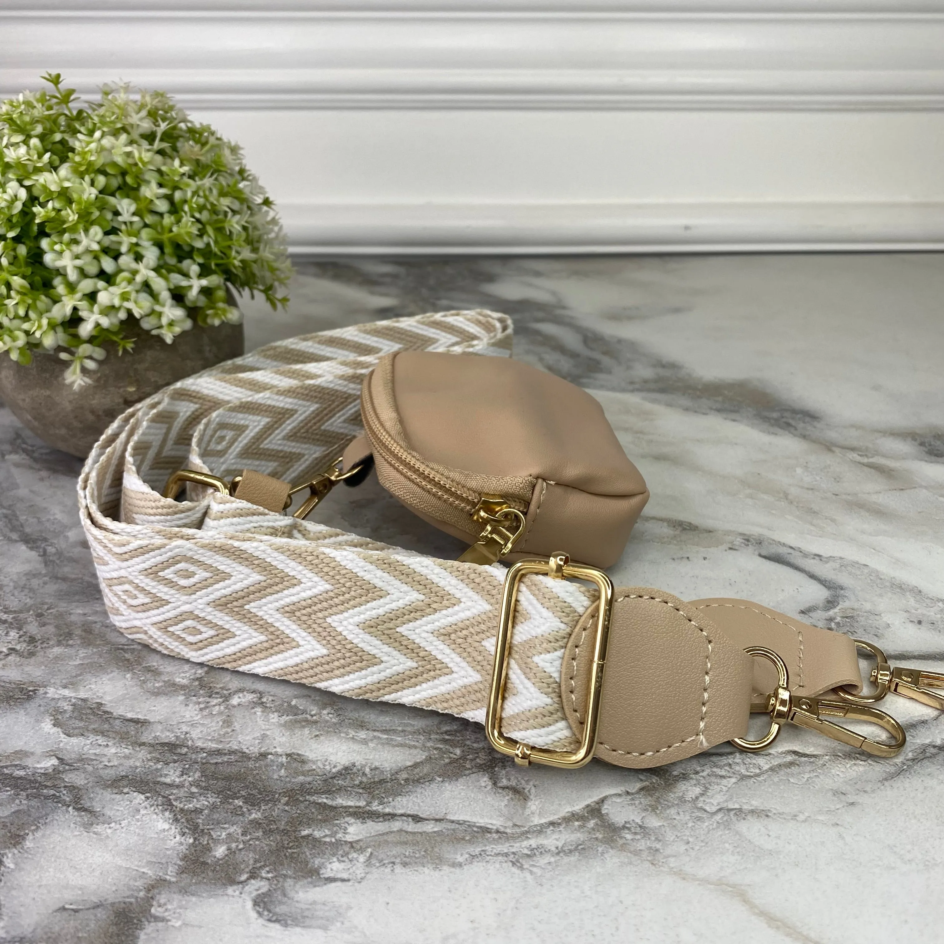 Replacement Strap   Pouch - Tan & White Woven Chevron