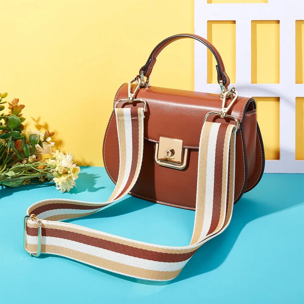 Retro Brown Striped Purse Strap, Bag Strap | 28 - 50 Inch Guitar purse straps