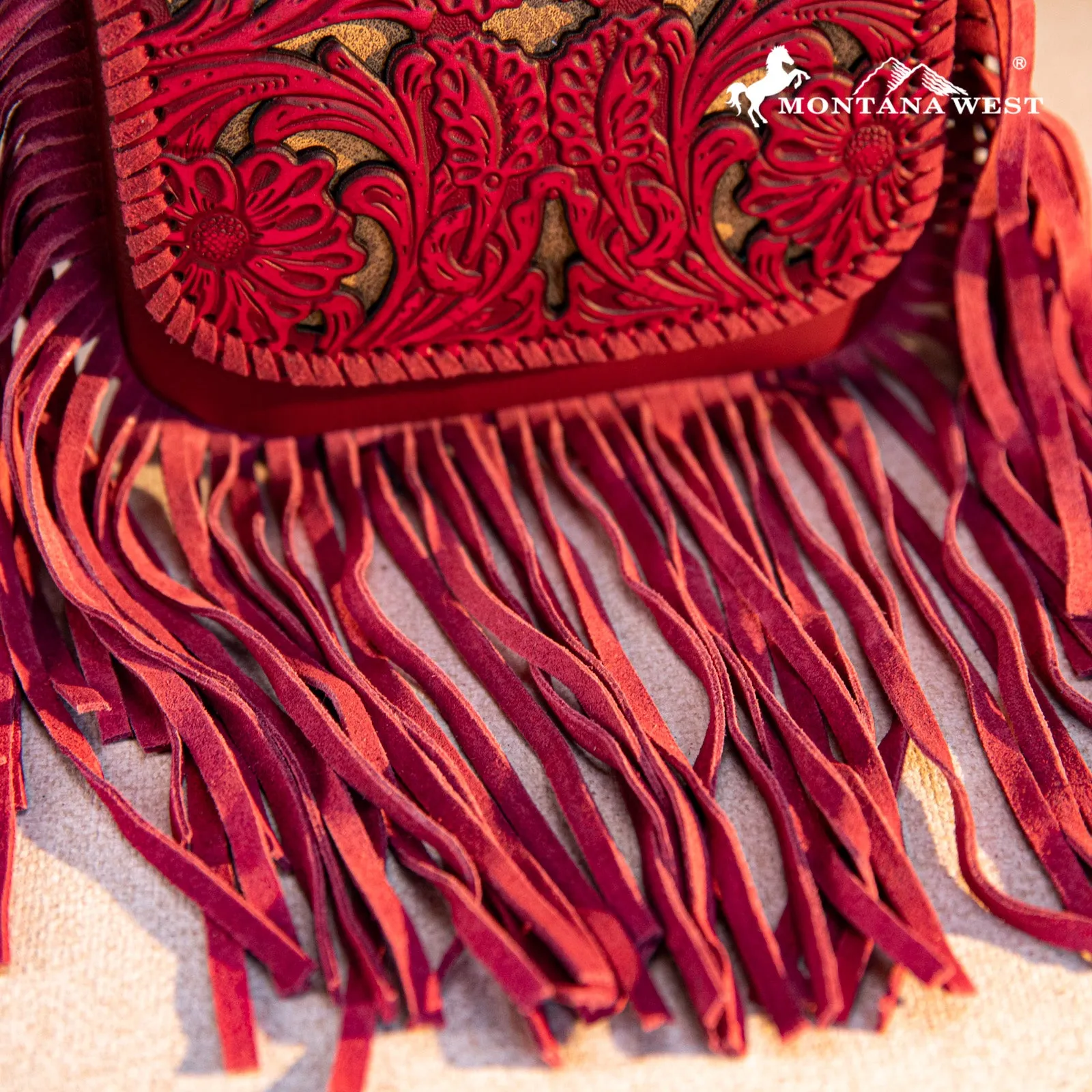 RLC-L188 Montana West Genuine Leather Tooled Fringe Crossbody