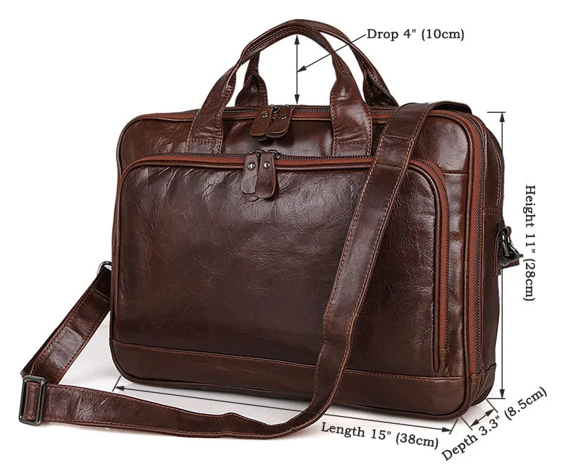 Rockcow Handcrafted Top Grain Leather Briefcase Men's Business Laptop Messenger Bag Classic Shoulder Bags 7005Q