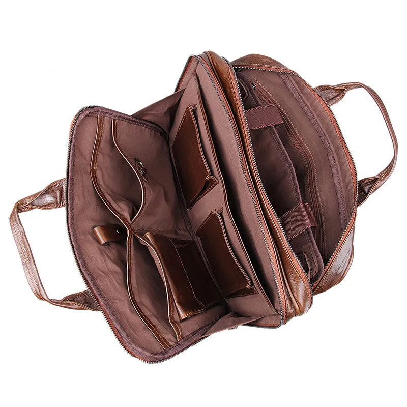 Rockcow Handcrafted Top Grain Leather Briefcase Men's Business Laptop Messenger Bag Classic Shoulder Bags 7005Q