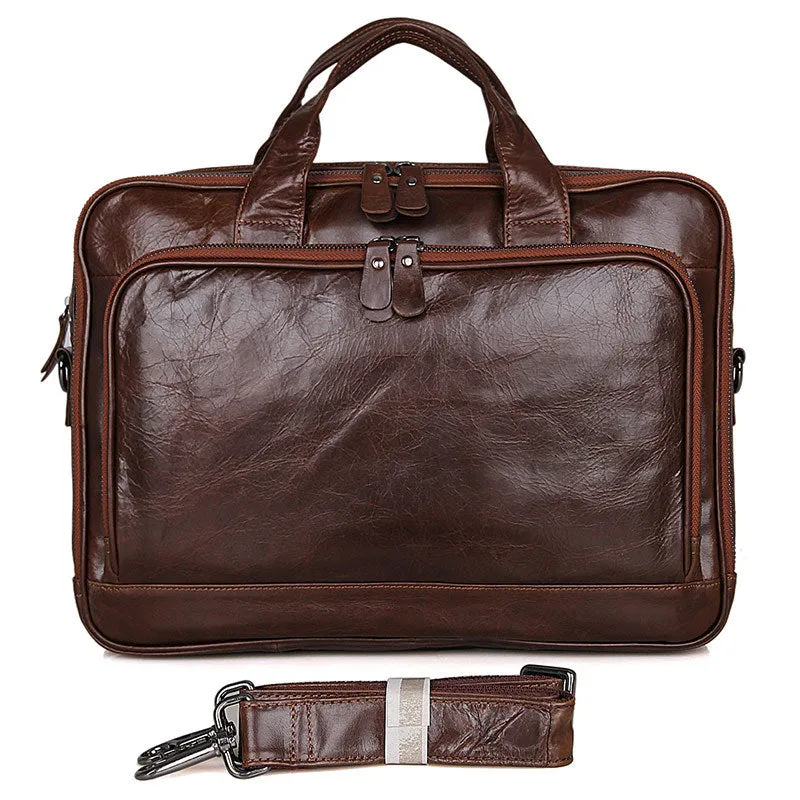 Rockcow Handcrafted Top Grain Leather Briefcase Men's Business Laptop Messenger Bag Classic Shoulder Bags 7005Q