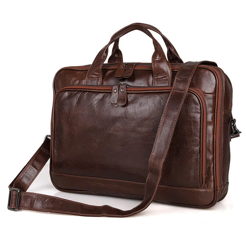 Rockcow Handcrafted Top Grain Leather Briefcase Men's Business Laptop Messenger Bag Classic Shoulder Bags 7005Q