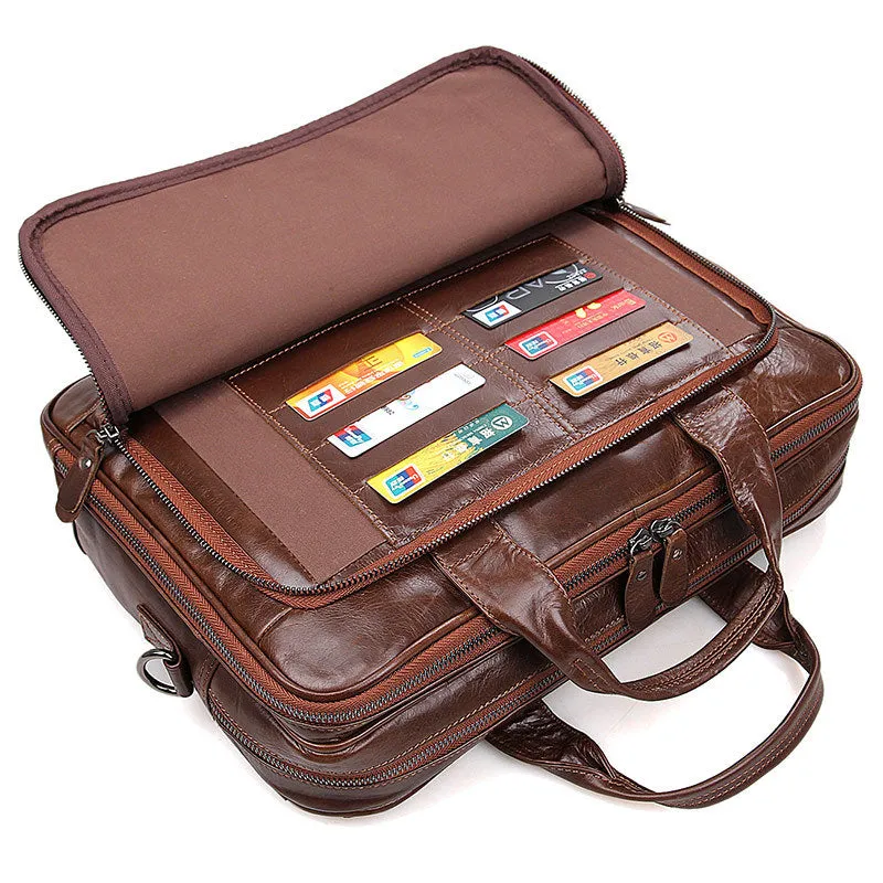 Rockcow Handcrafted Top Grain Leather Briefcase Men's Business Laptop Messenger Bag Classic Shoulder Bags 7005Q