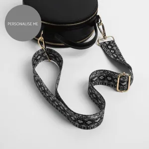 Rome Round Circle Crossbody Bag in Black with Snake Strap