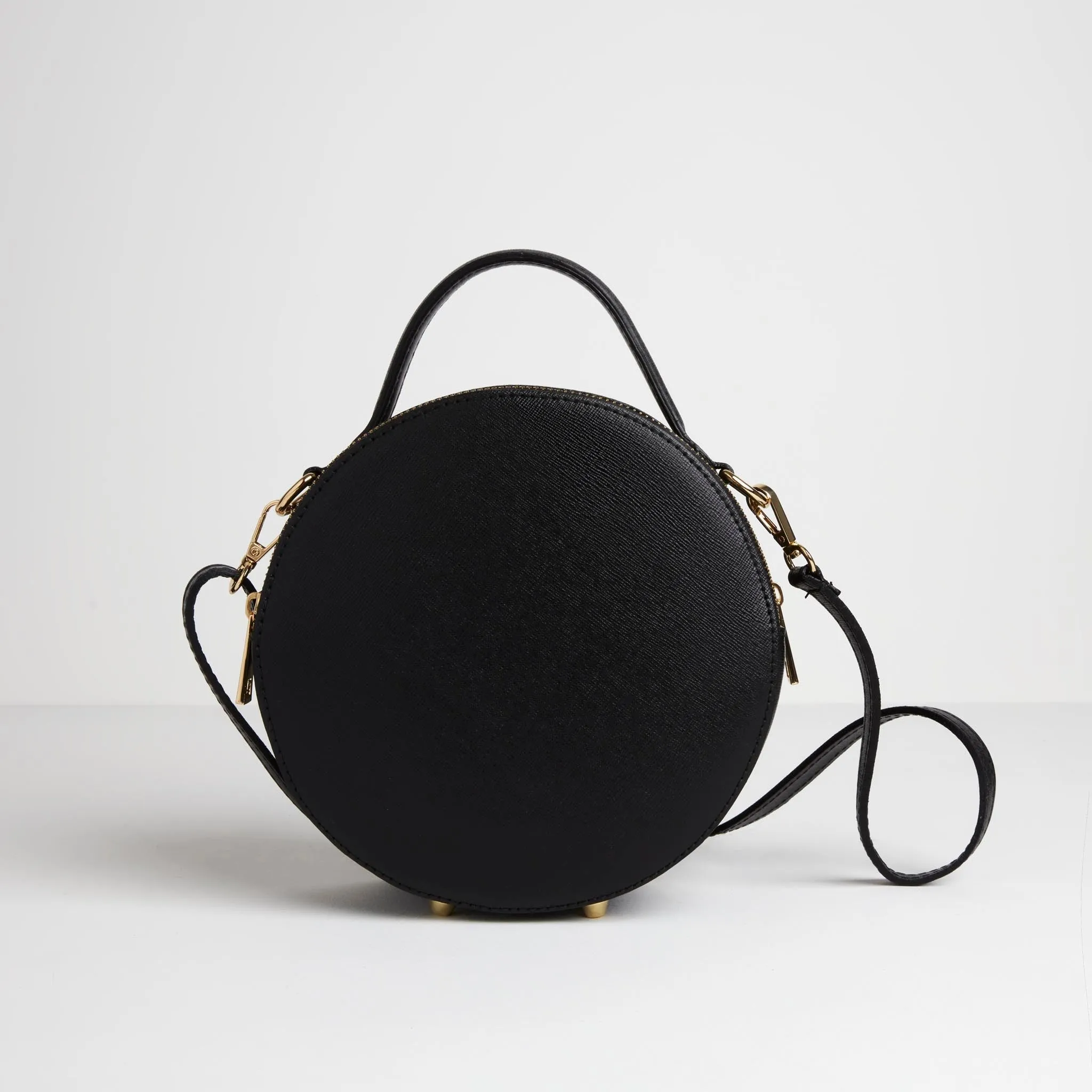 Rome Round Circle Crossbody Bag in Black with Snake Strap