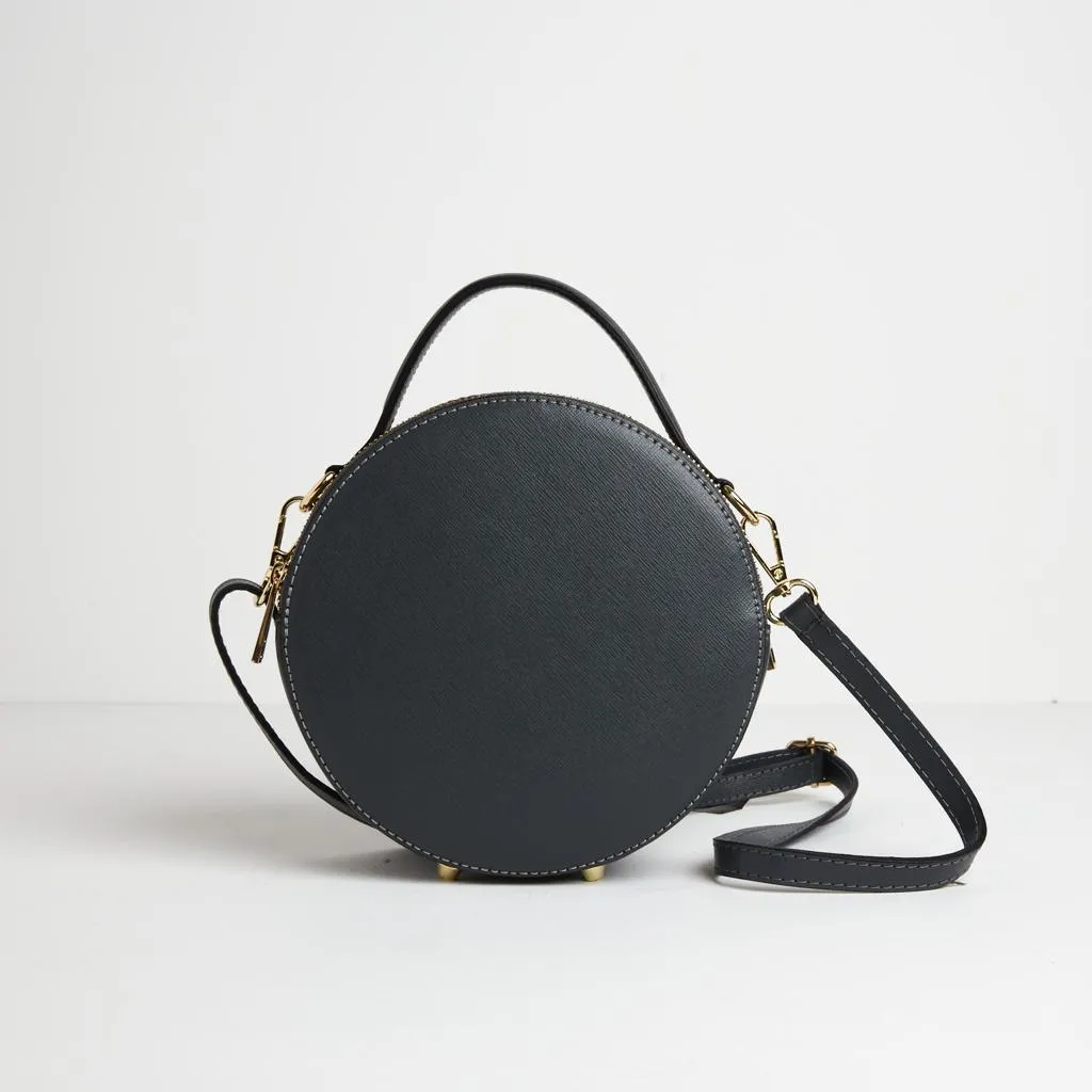 Rome Round Circle Crossbody Bag in Navy Blue with Nautical Stripe Strap