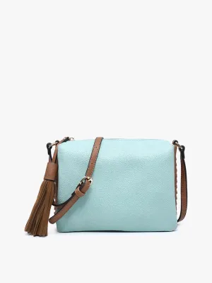 Sabrina 2 Tone Crossbody w/ 3 Compartments- Teal/Brown