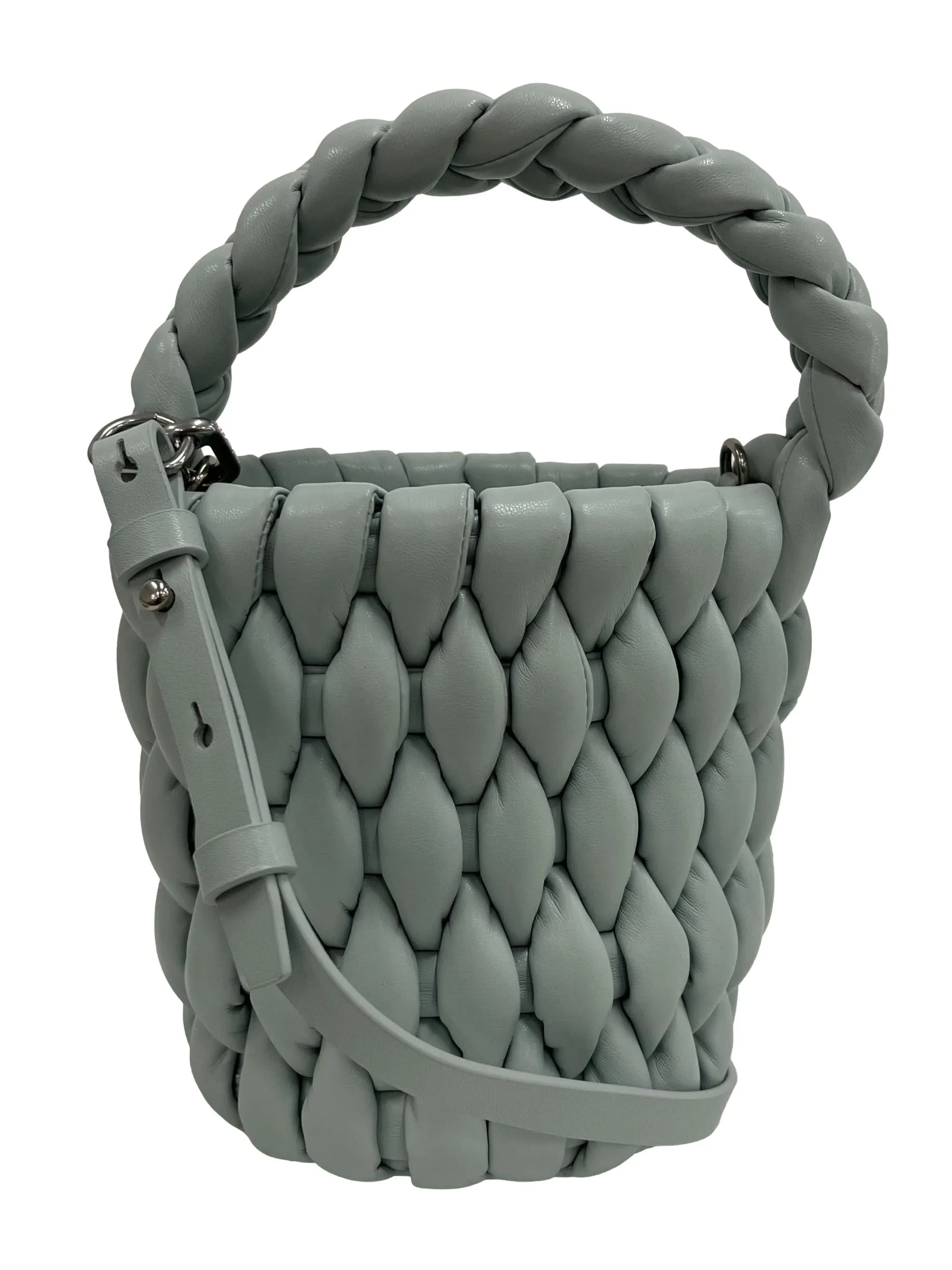 Sage Green Bia Woven Bucket Bag