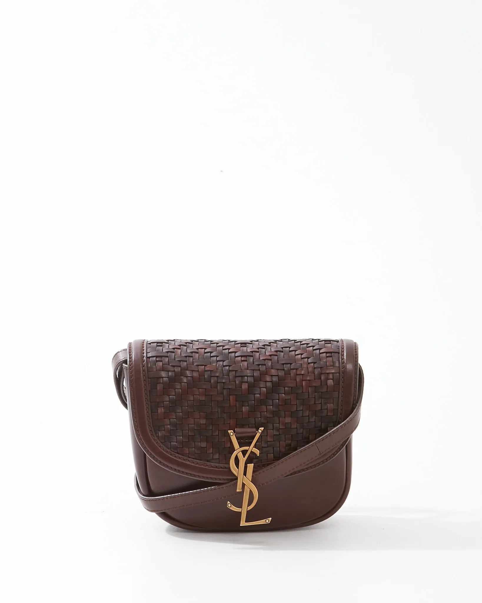 Saint Laurent Brown Woven Leather Small Kaia Bag
