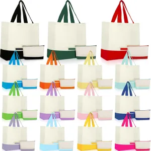 Sanwuta 30 Pcs Canvas Tote Bags Bulk with Zipper Cosmetic Bags 18.5 Cotton Canvas Bag with Handles Reusable Shopping Bags(Colorful)