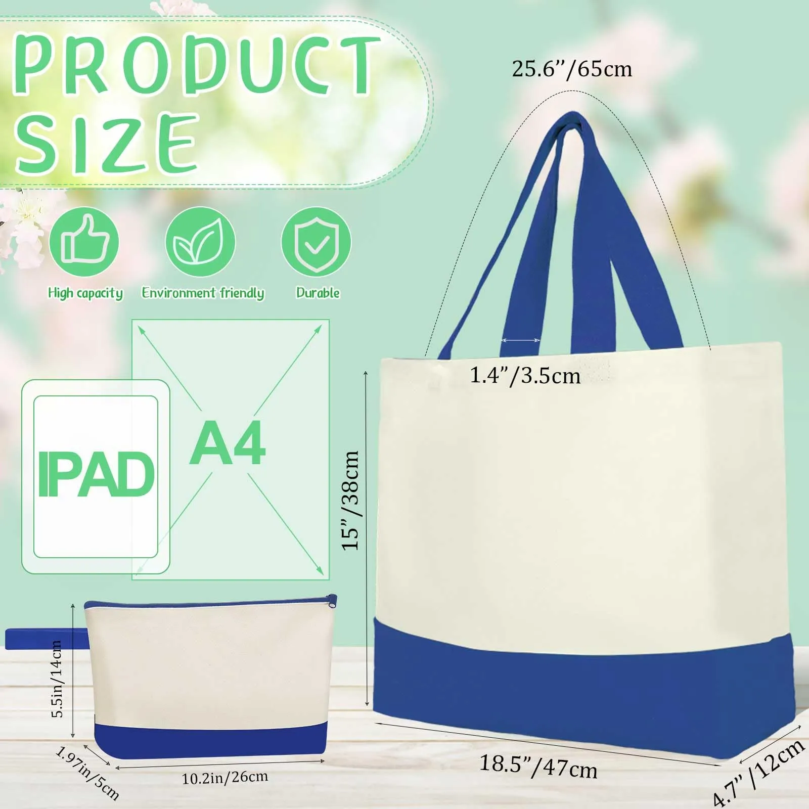 Sanwuta 30 Pcs Canvas Tote Bags Bulk with Zipper Cosmetic Bags 18.5 Cotton Canvas Bag with Handles Reusable Shopping Bags(Colorful)