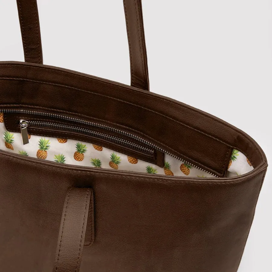 Sequoia Piñatex Leather Vegan Zip Tote | Brown