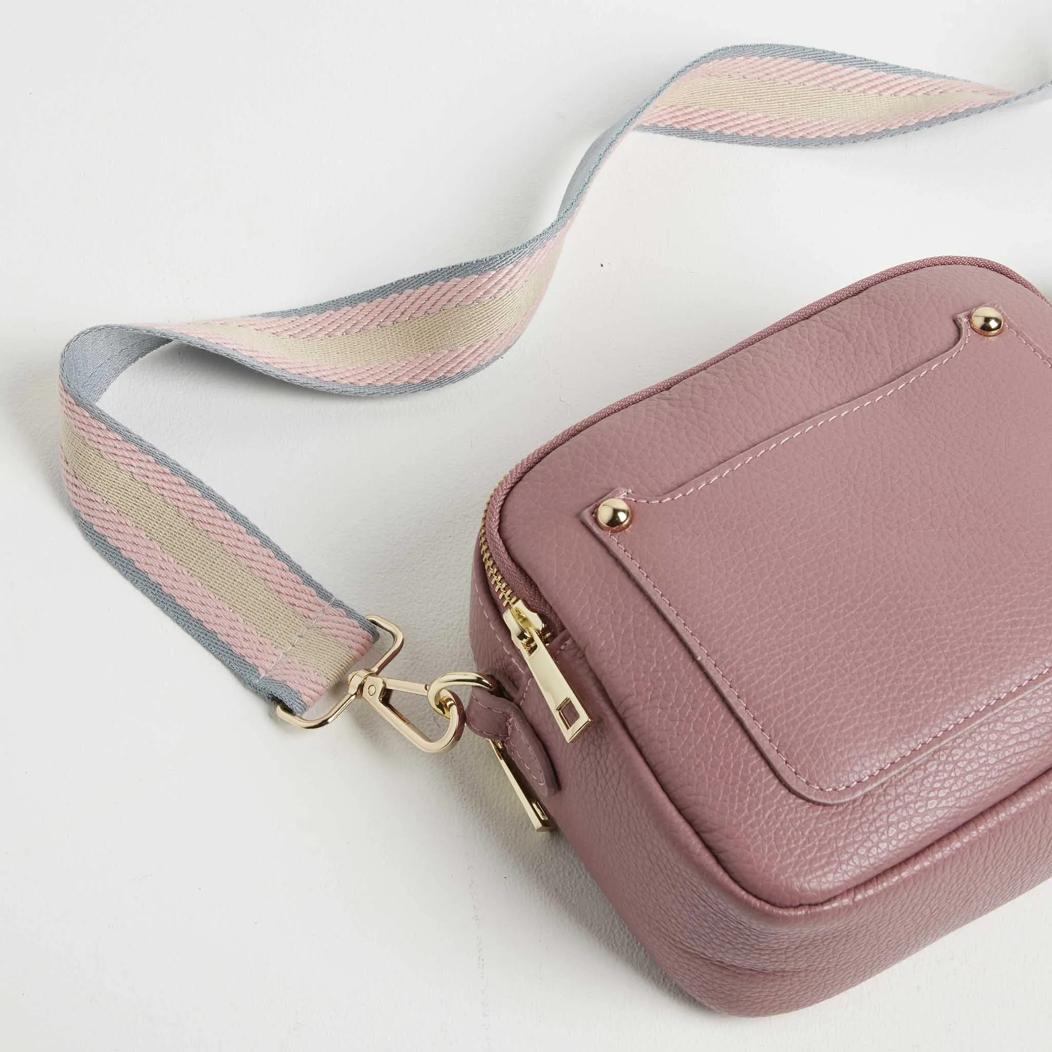 Sienna Crossbody Bag in Antique Pink with Pastel Strap