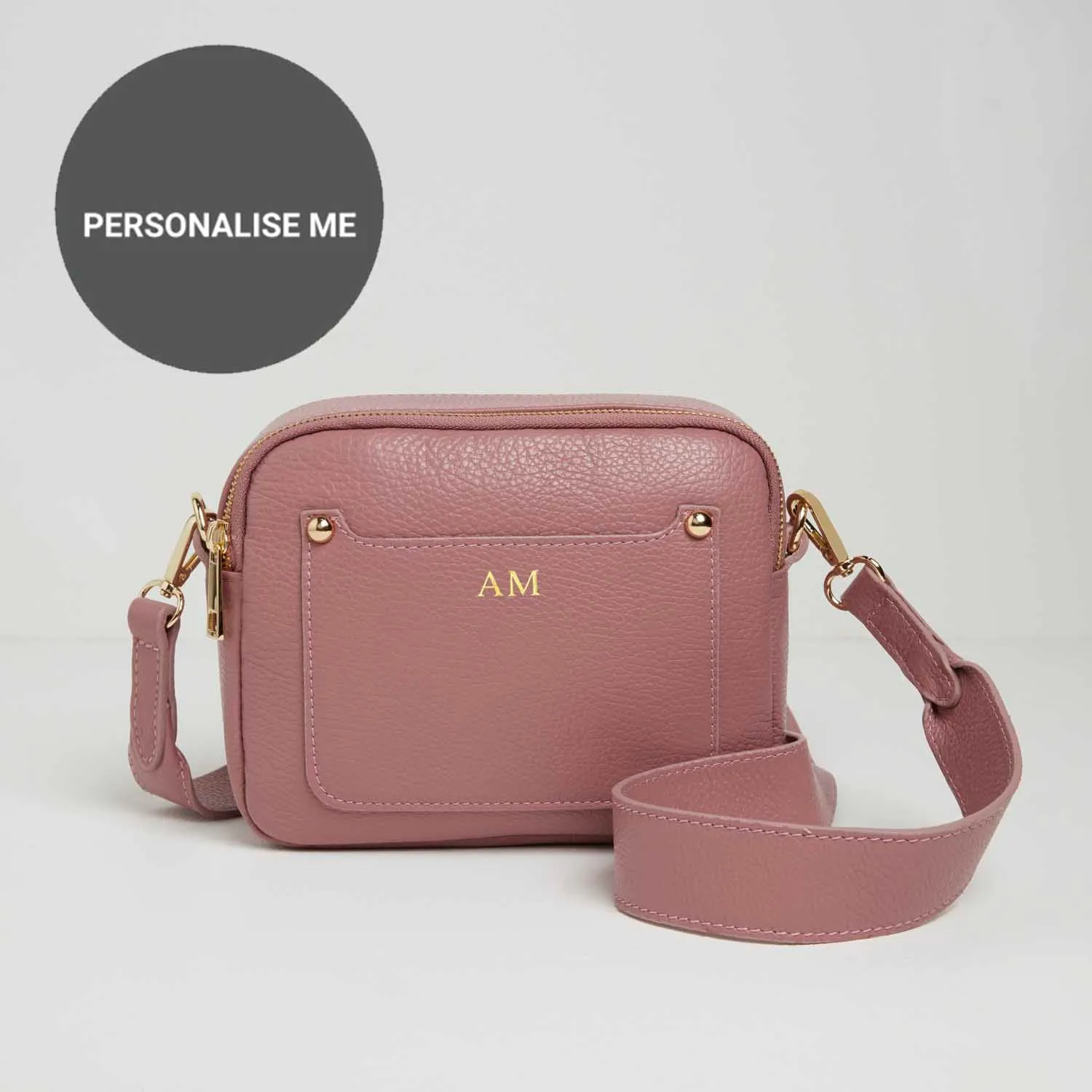 Sienna Crossbody Bag in Antique Pink with Pastel Strap