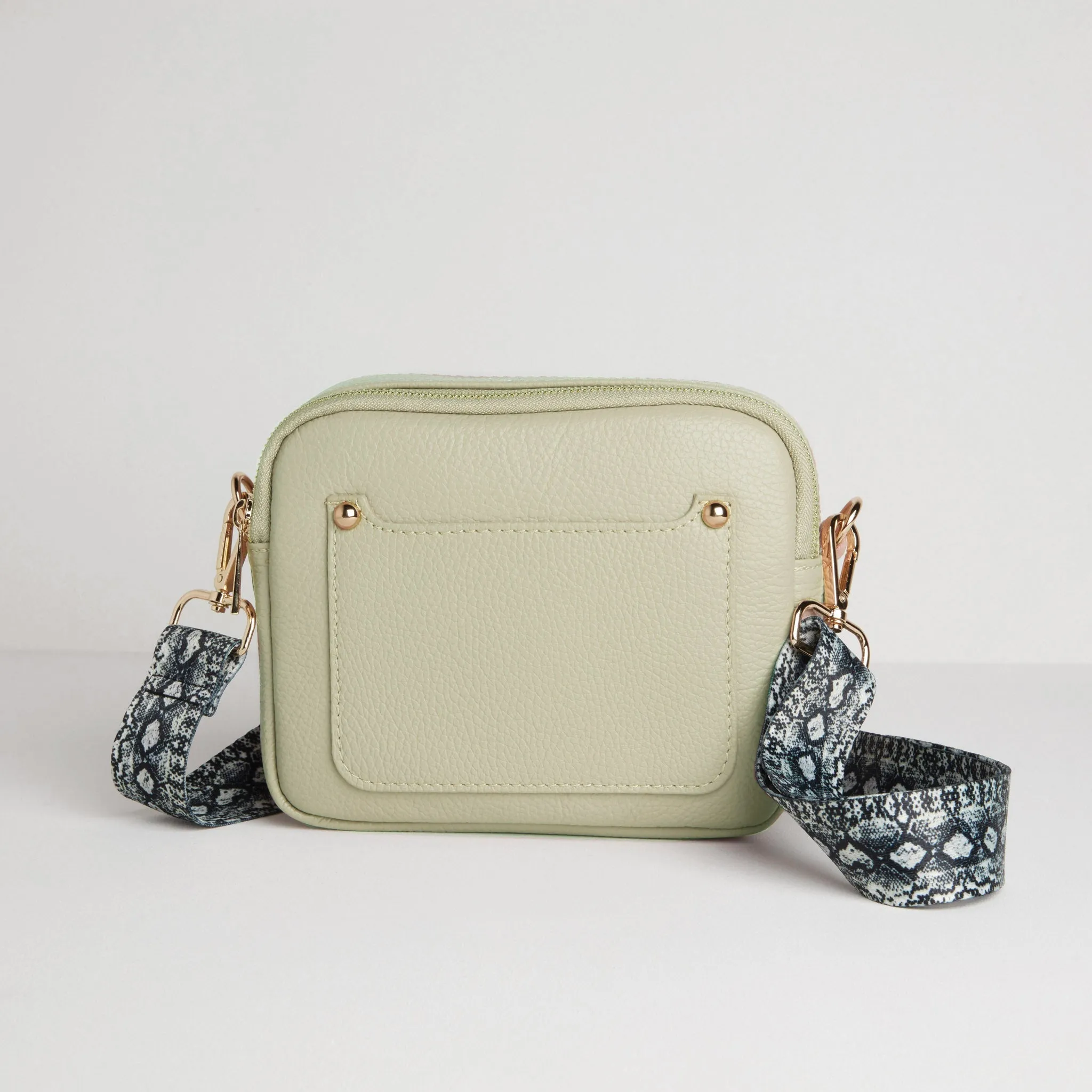 Sienna Crossbody Bag in Cream with Snake Print Strap