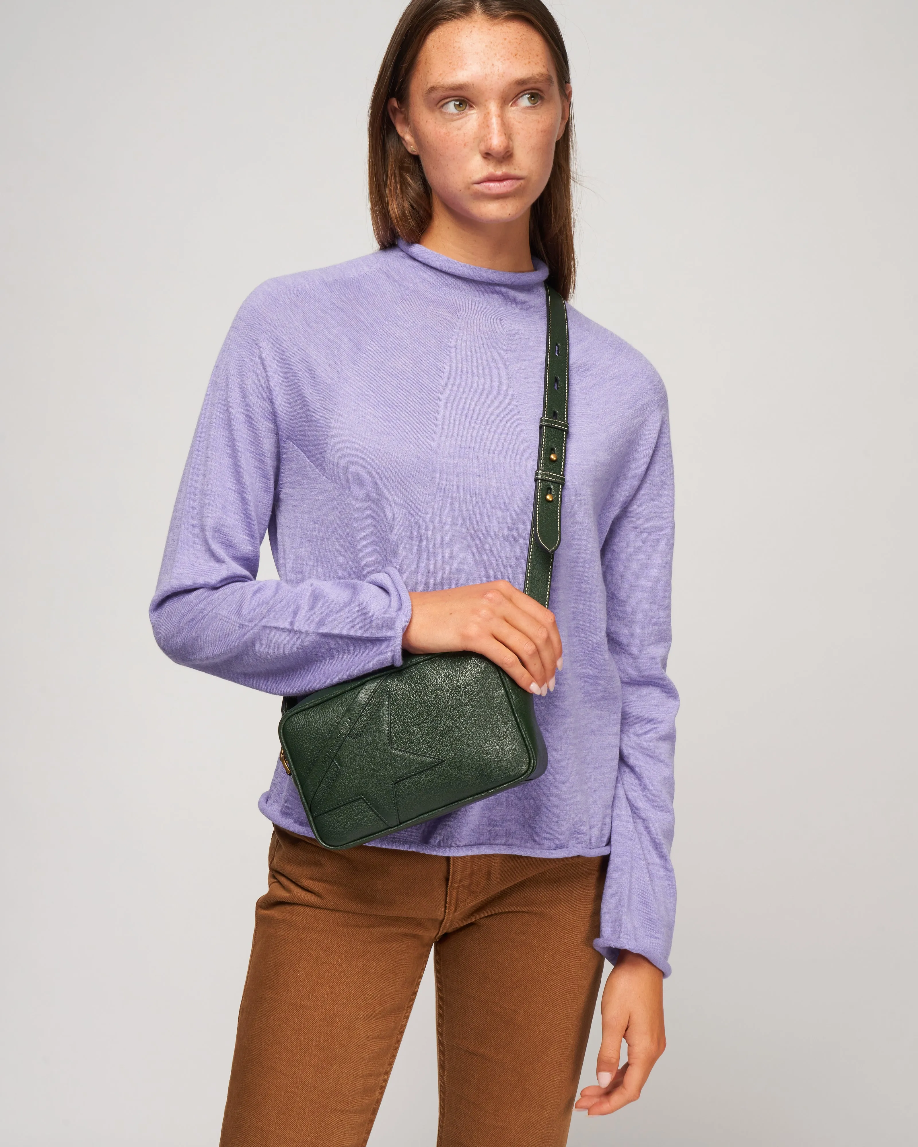 star bag goat leather body star and shoulder strap - deep green