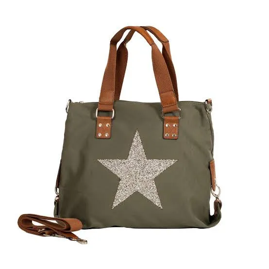 Star Canvas Tote Bag - Khaki