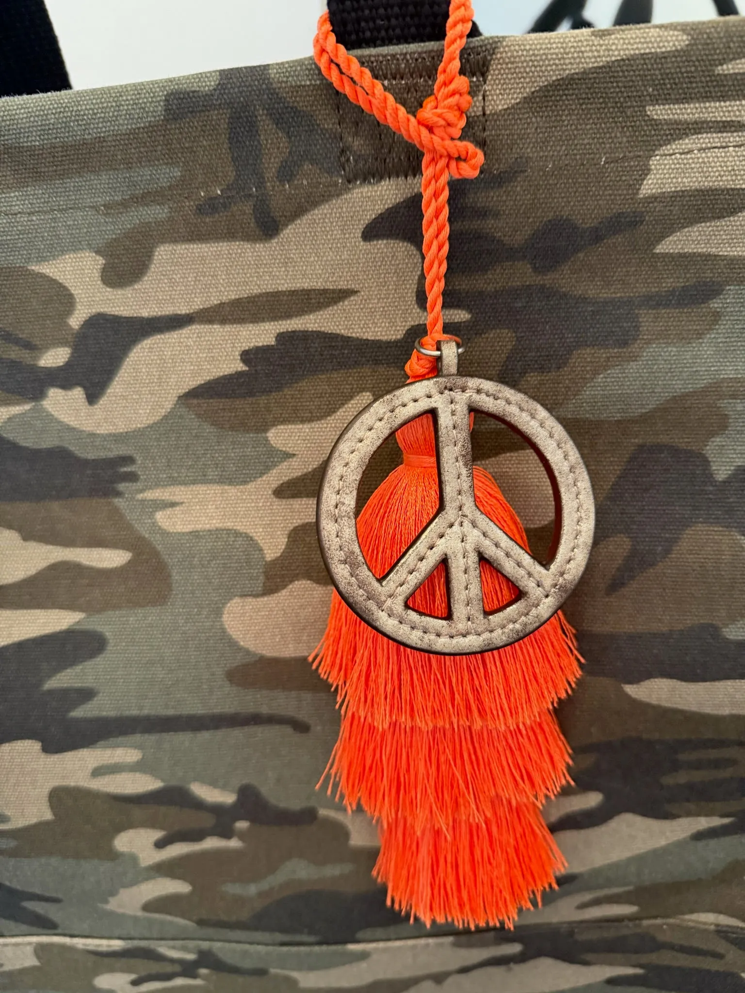 Stephanie's Pick: Green Camo Luxe North South Bag   FREE Orange Tassel   FREE Gold Peace Charm   FREE Olive/Orange Stripe Strap