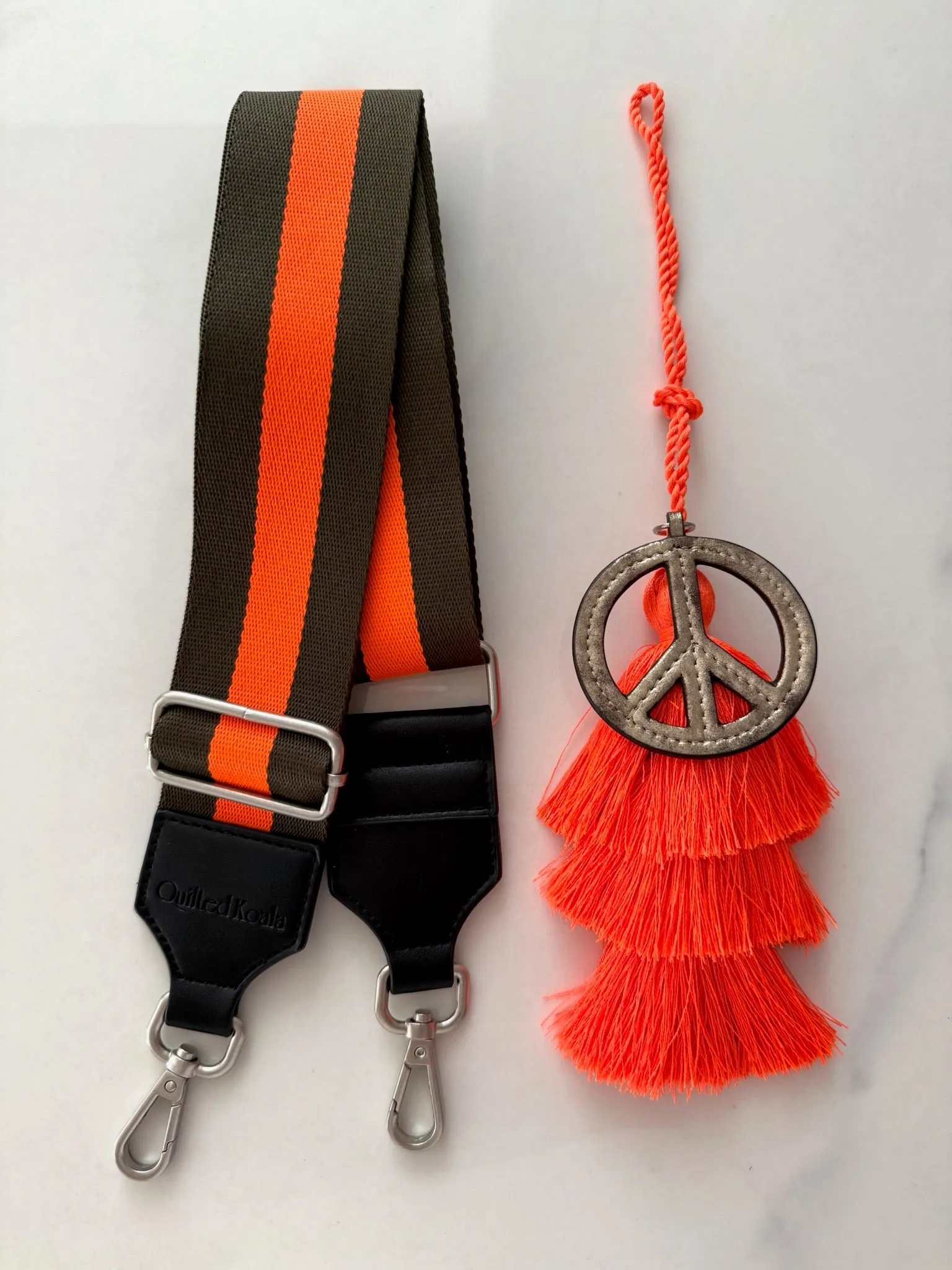 Stephanie's Pick: Green Camo Luxe North South Bag   FREE Orange Tassel   FREE Gold Peace Charm   FREE Olive/Orange Stripe Strap