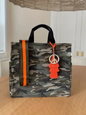 Stephanie's Pick: Green Camo Luxe North South Bag   FREE Orange Tassel   FREE Gold Peace Charm   FREE Olive/Orange Stripe Strap
