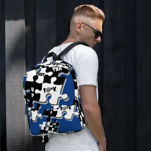 STFU Puzzle Piece Pattern Backpack - Blue