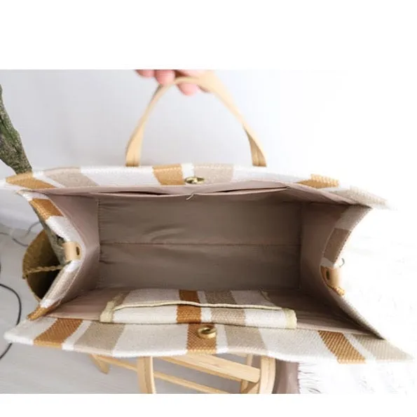 Striped Canvas Shopper Totes  -  3 Colors
