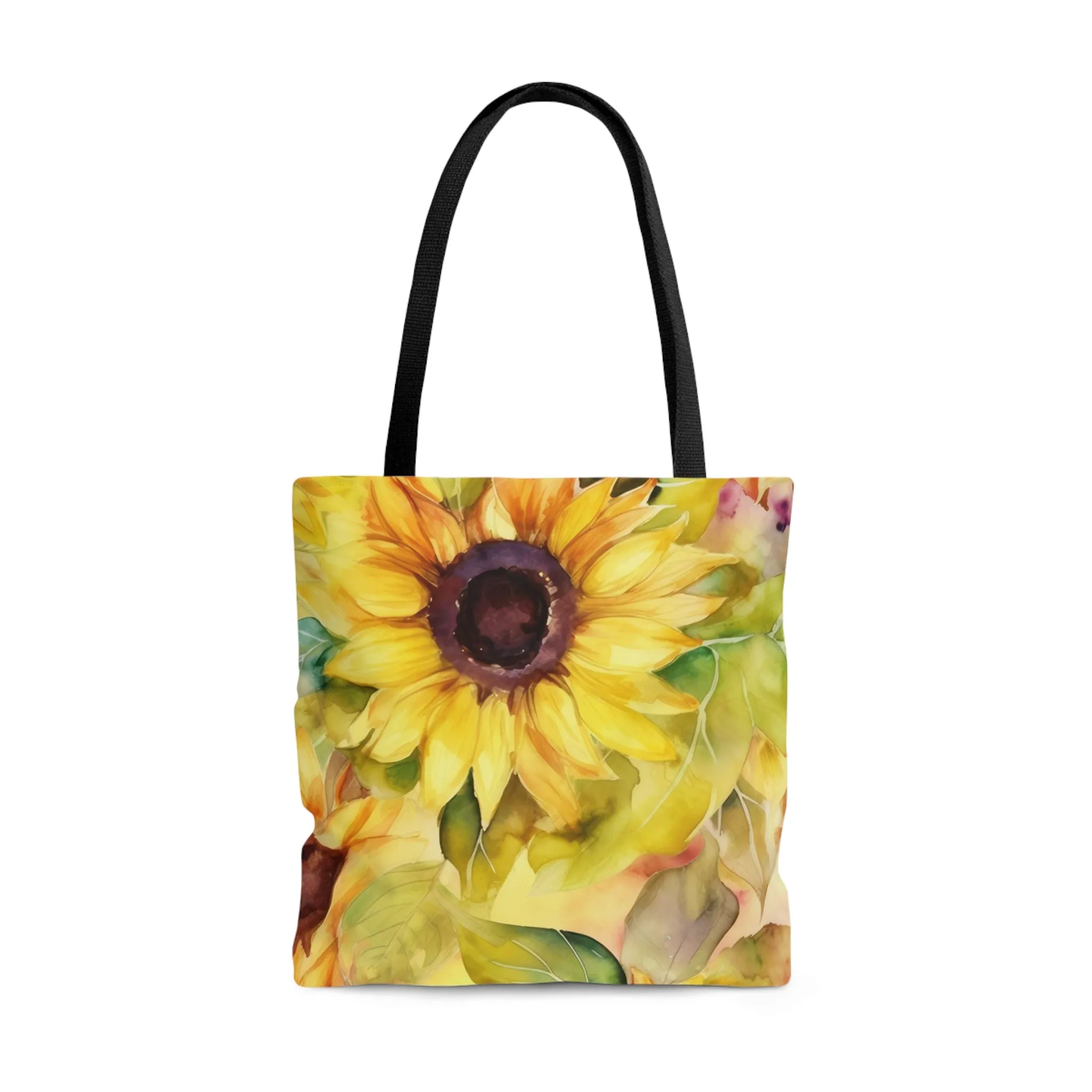 Summer Sunflowers Tote Bag, Polyester Canvas Tote Bag, Cute Yellow Flowers Shopping Bag, Reusable Tote