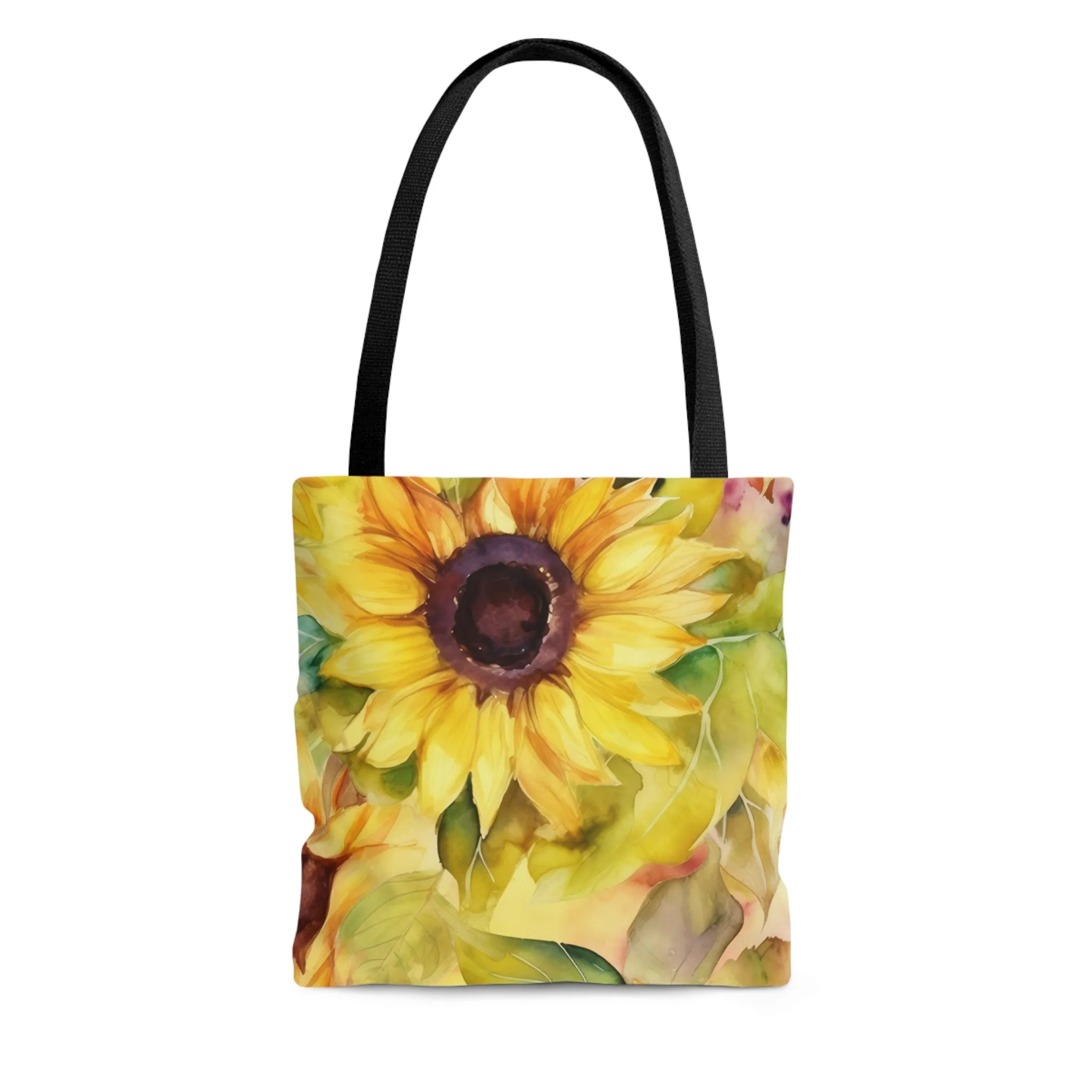 Summer Sunflowers Tote Bag, Polyester Canvas Tote Bag, Cute Yellow Flowers Shopping Bag, Reusable Tote