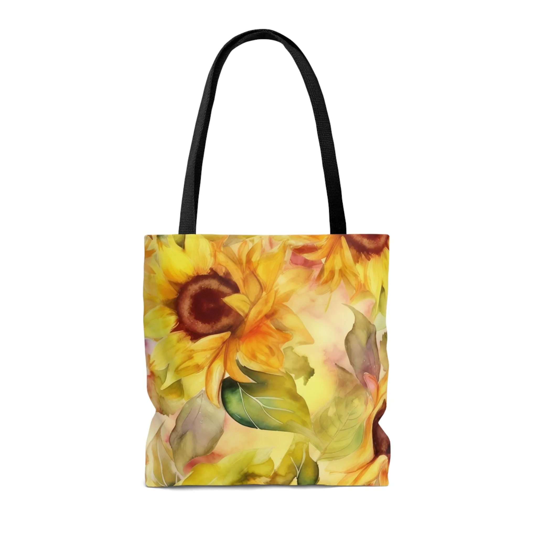 Summer Sunflowers Tote Bag, Polyester Canvas Tote Bag, Cute Yellow Flowers Shopping Bag, Reusable Tote