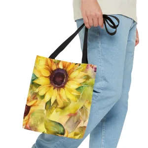 Summer Sunflowers Tote Bag, Polyester Canvas Tote Bag, Cute Yellow Flowers Shopping Bag, Reusable Tote