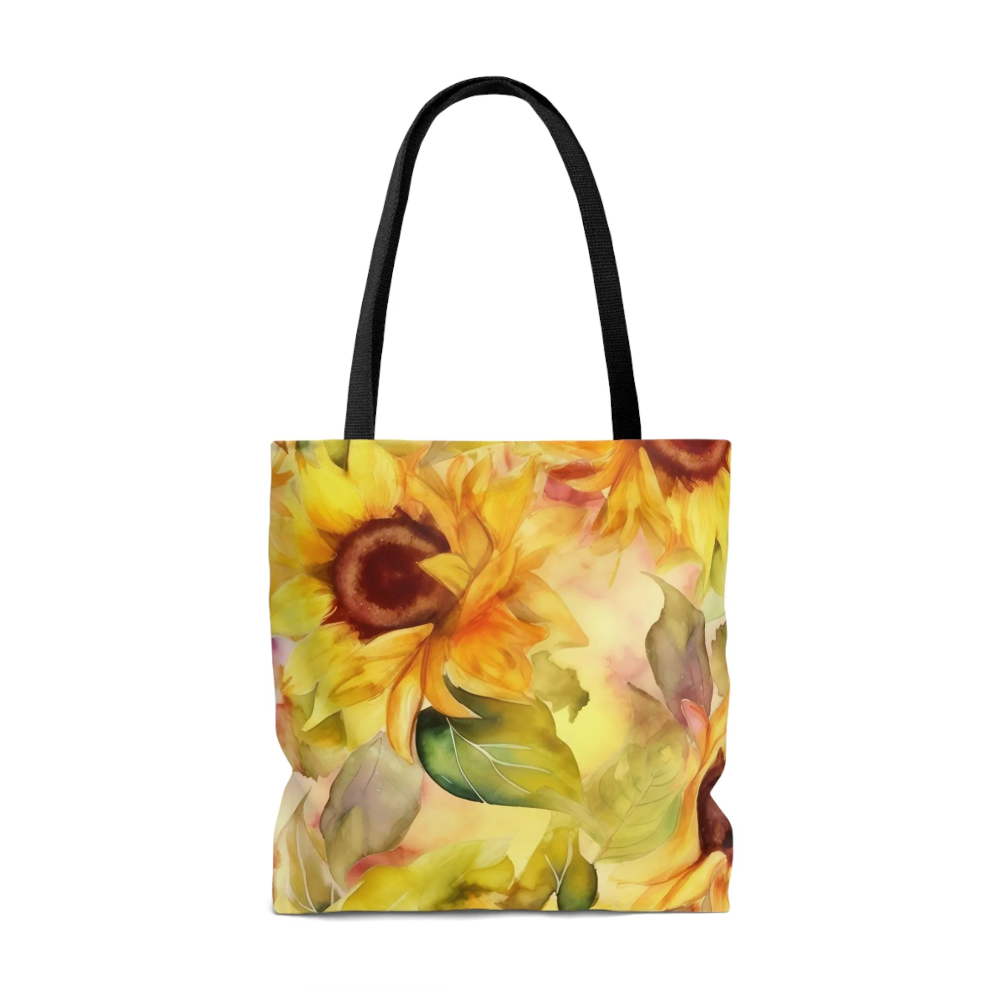 Summer Sunflowers Tote Bag, Polyester Canvas Tote Bag, Cute Yellow Flowers Shopping Bag, Reusable Tote