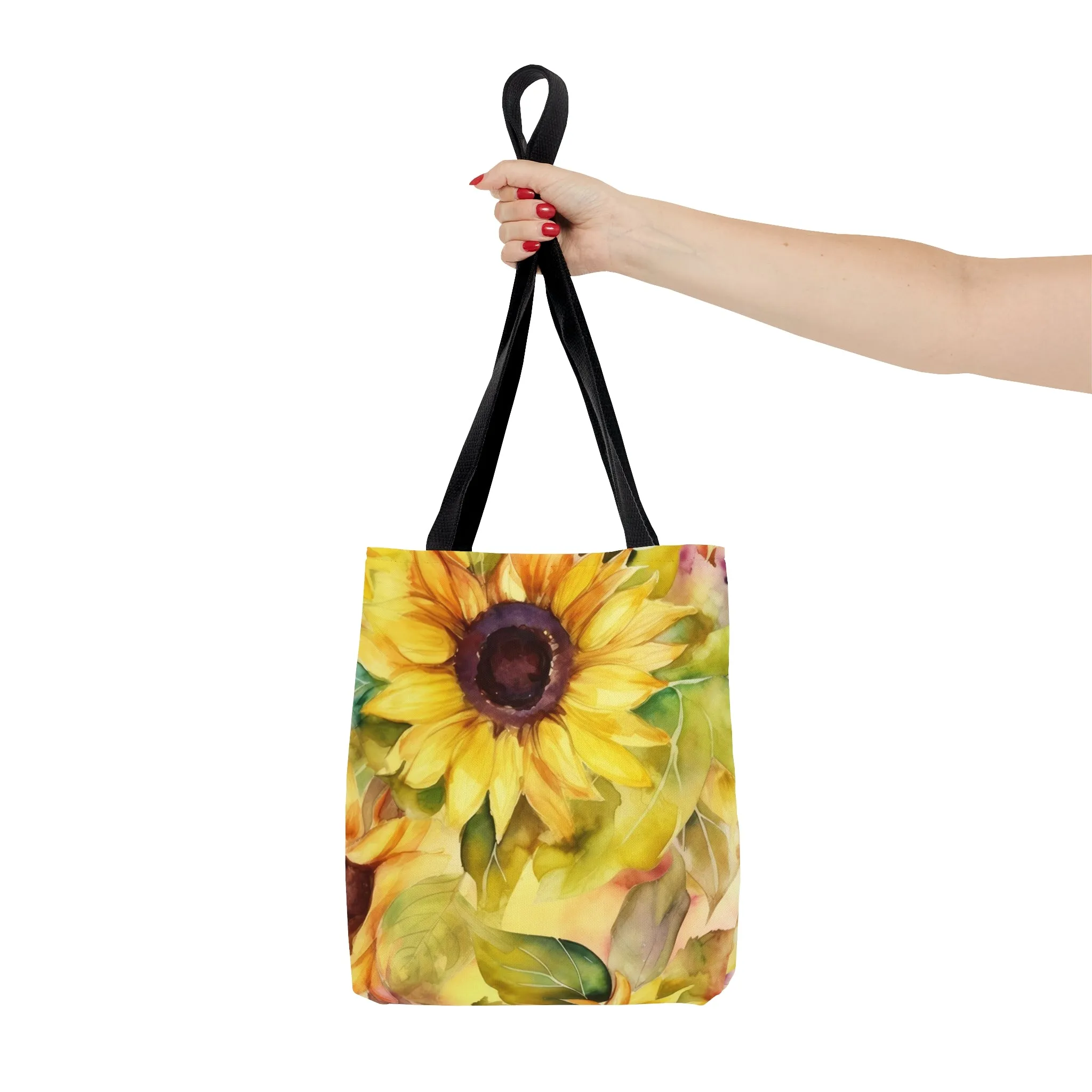 Summer Sunflowers Tote Bag, Polyester Canvas Tote Bag, Cute Yellow Flowers Shopping Bag, Reusable Tote