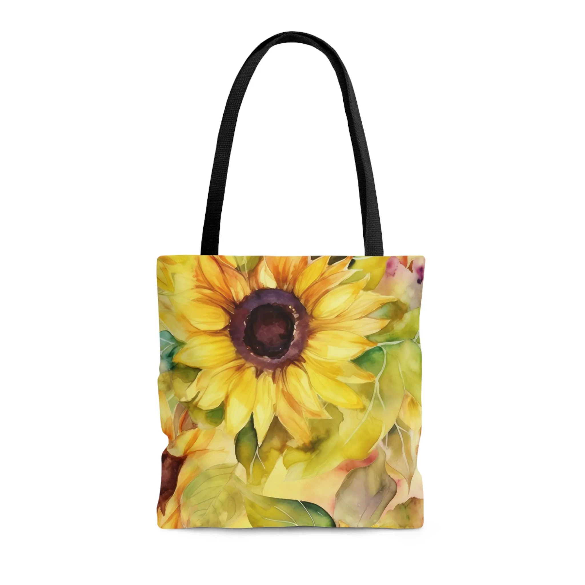 Summer Sunflowers Tote Bag, Polyester Canvas Tote Bag, Cute Yellow Flowers Shopping Bag, Reusable Tote