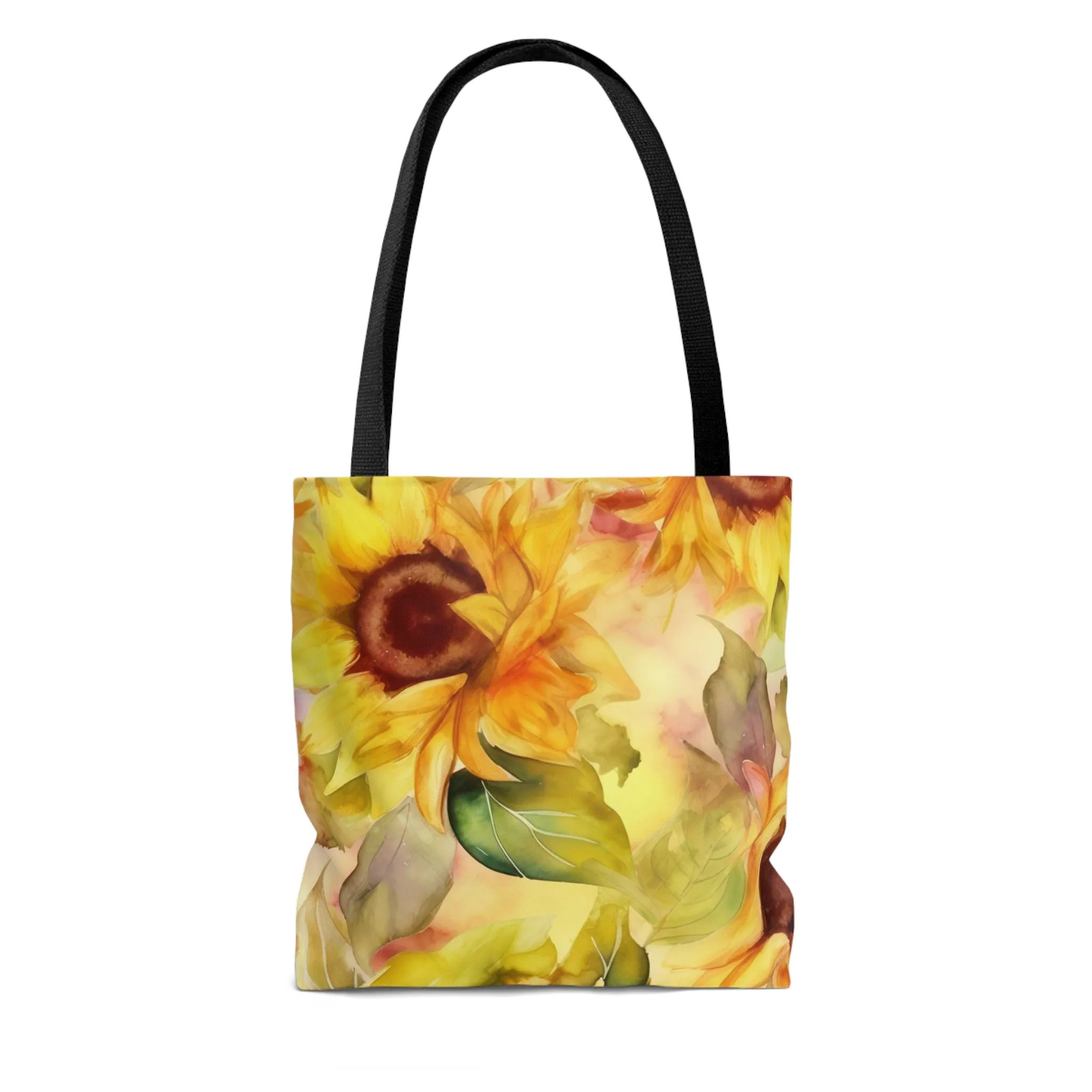 Summer Sunflowers Tote Bag, Polyester Canvas Tote Bag, Cute Yellow Flowers Shopping Bag, Reusable Tote