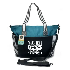 Teach Love  Inspire LouLou Teal Tote Bag for Teachers