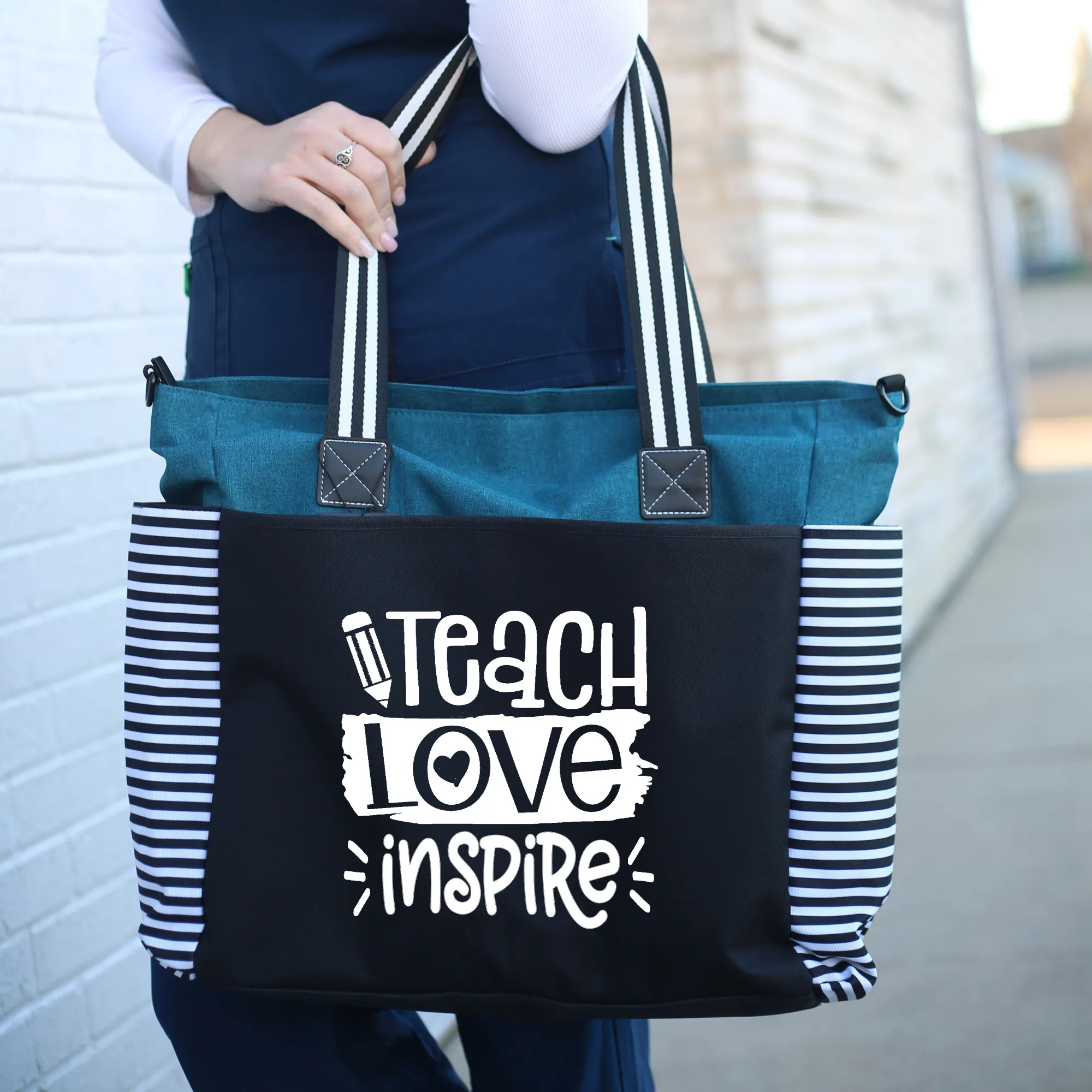Teach Love  Inspire LouLou Teal Tote Bag for Teachers