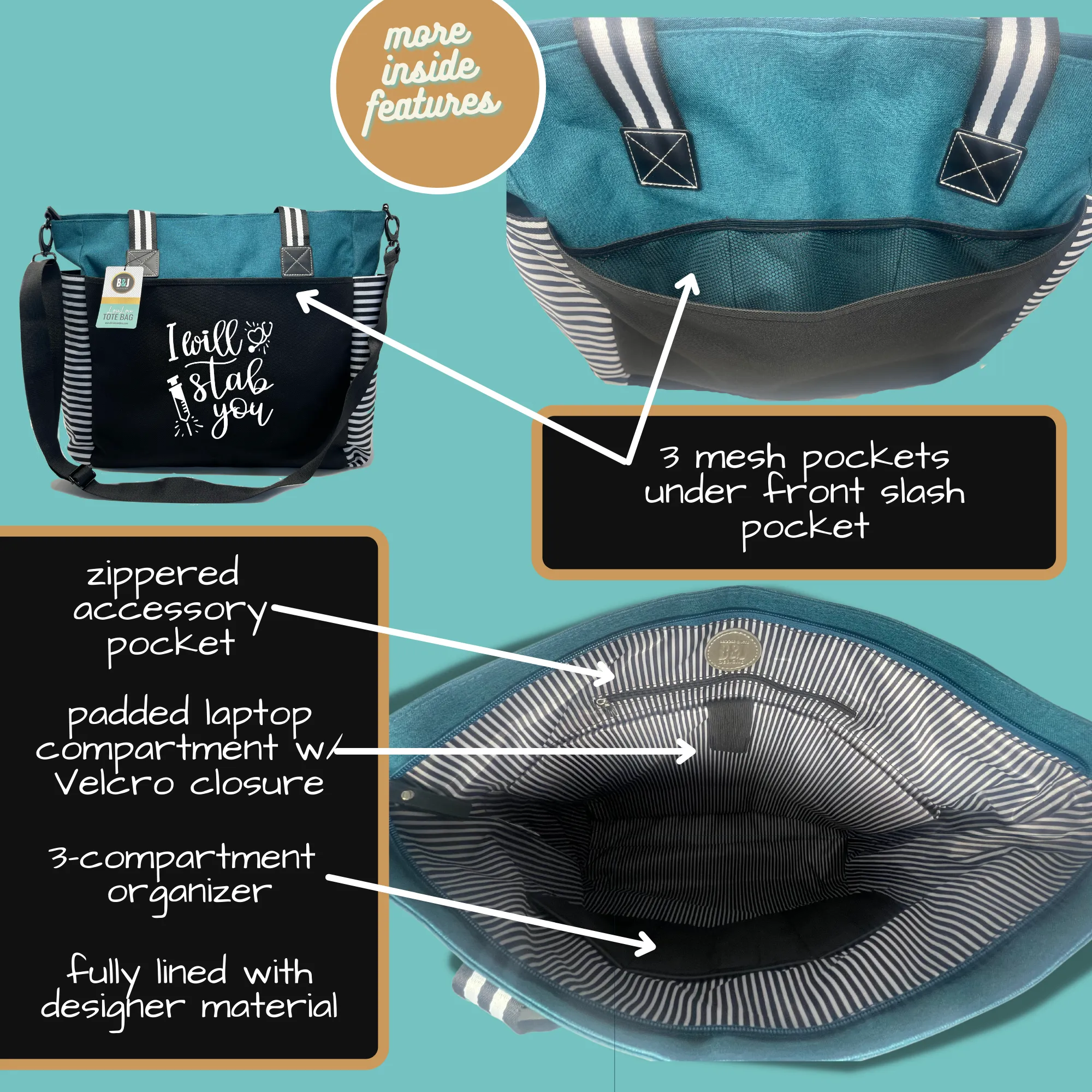 Teach Love  Inspire LouLou Teal Tote Bag for Teachers