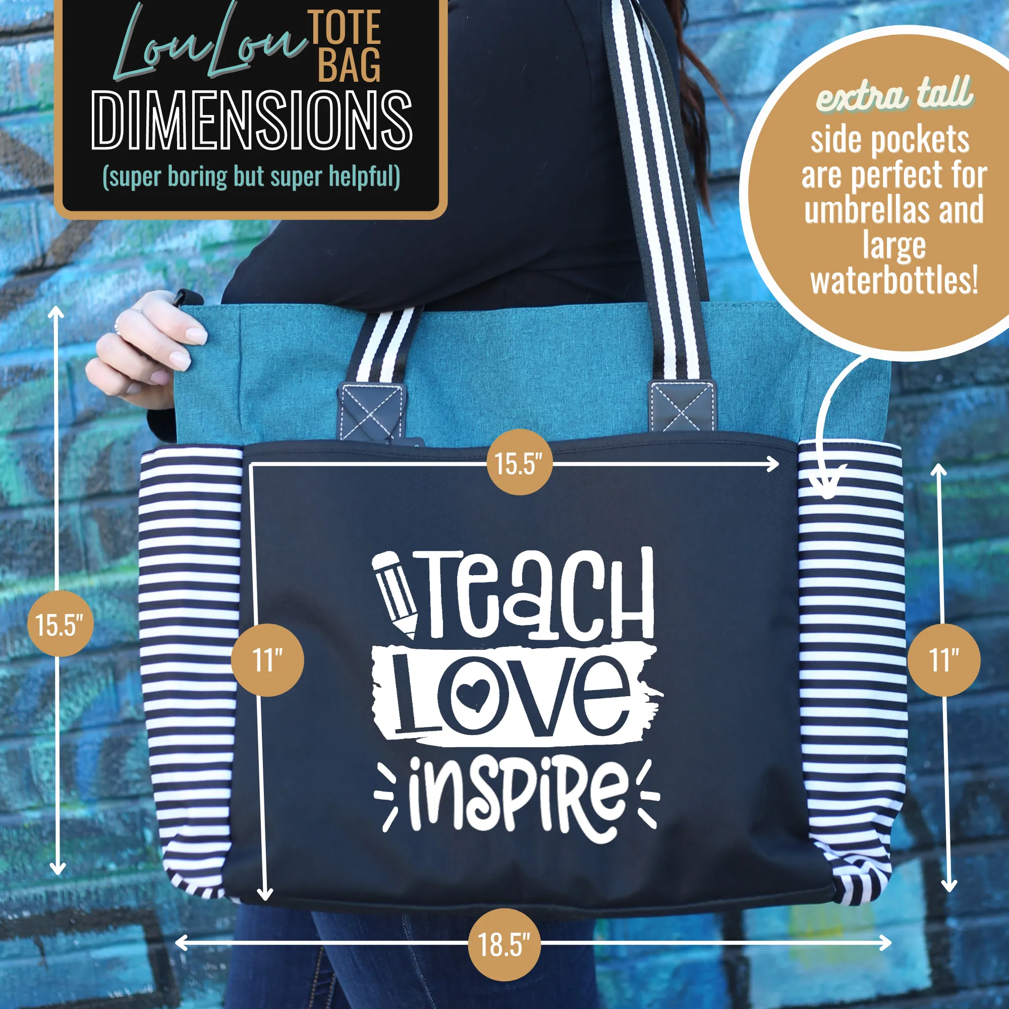 Teach Love  Inspire LouLou Teal Tote Bag for Teachers