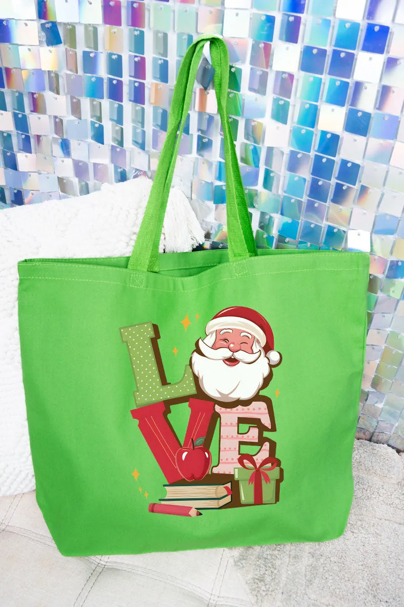 Teacher Love Christmas Canvas Jumbo Tote