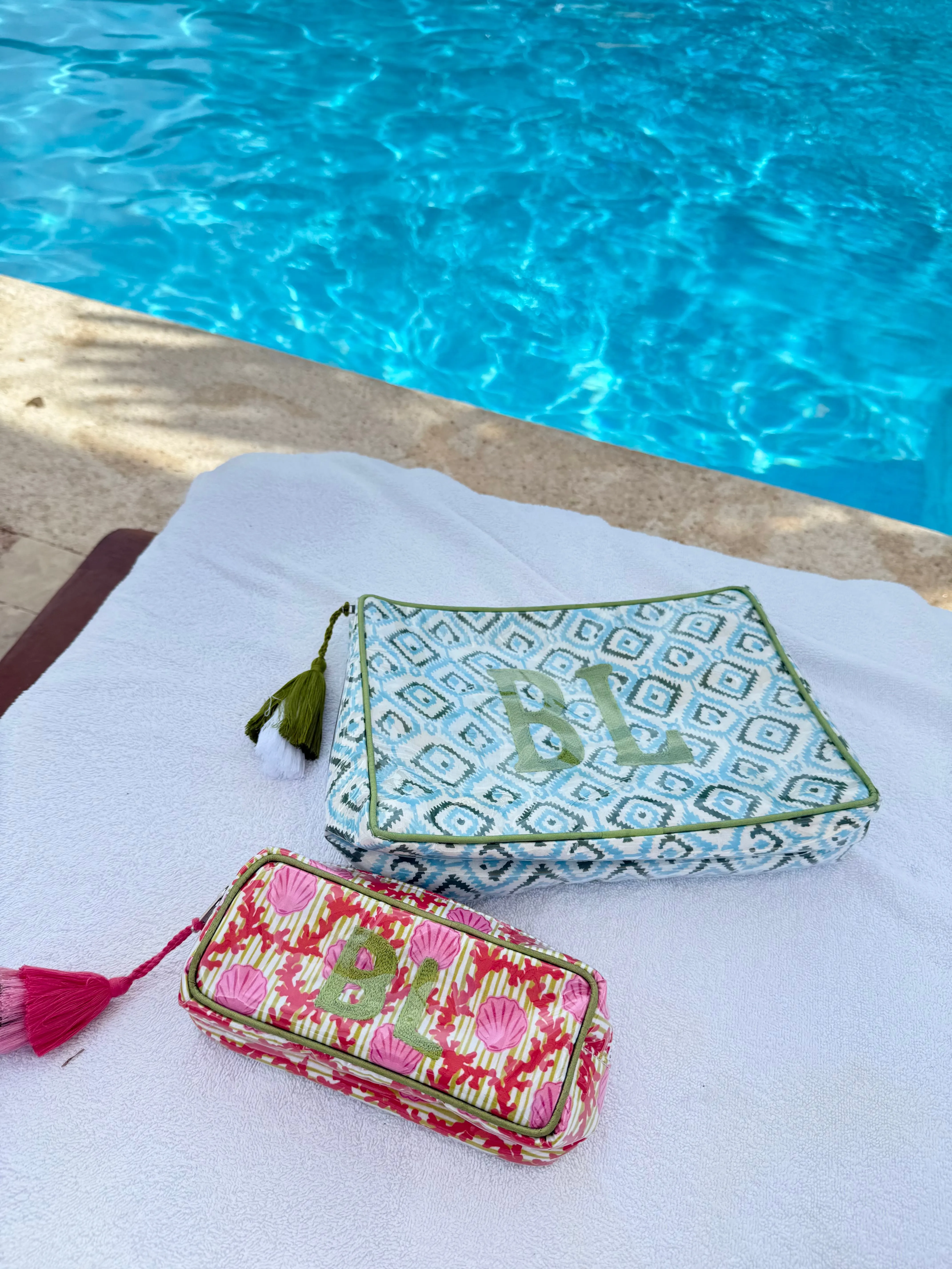 The OG India Bag - Blue & Green Blockprint - Monogrammed