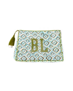 The OG India Bag - Blue & Green Blockprint - Monogrammed