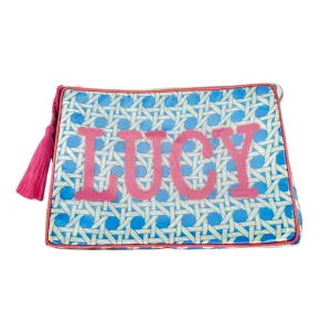 The OG India Bag -Blue/Pink Caning - Monogrammed