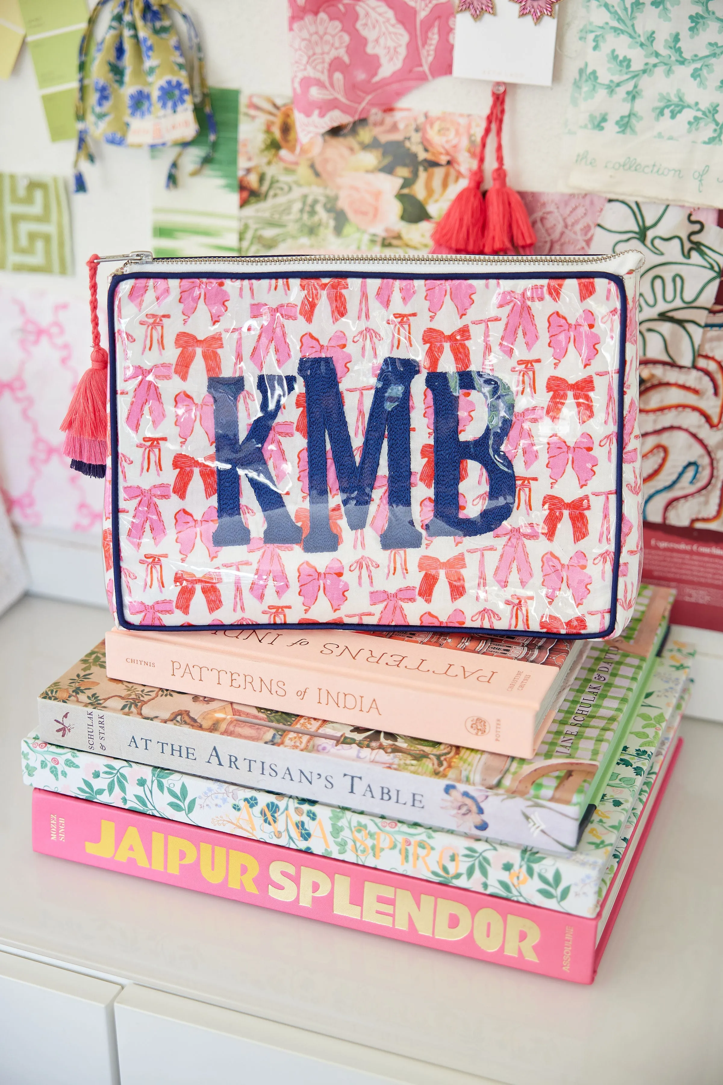 The OG India Bag - Bows with Navy Monogram